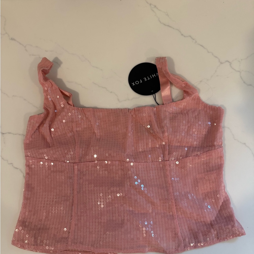 White Fox Boutique Pink Sequin Crop Top
